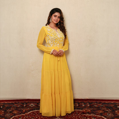 Neck hand embroidery full gown dress