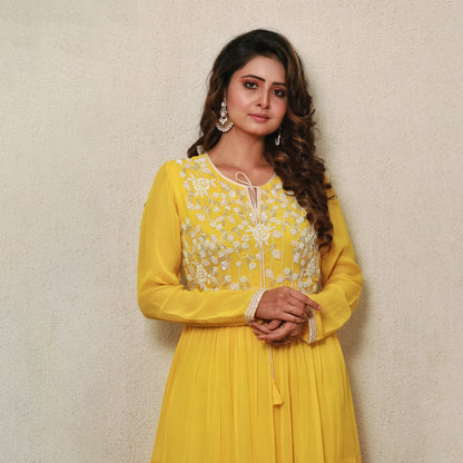 Neck hand embroidery full gown dress