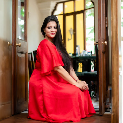 Red dress with tie on belt