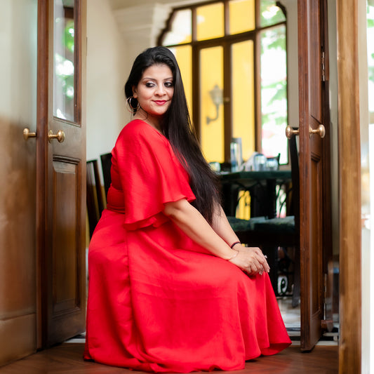 Red dress with tie on belt