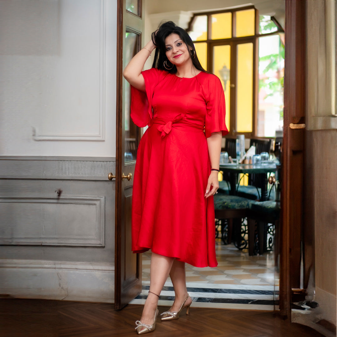 Red dress with tie on belt
