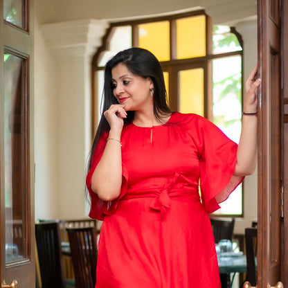 Red dress with tie on belt