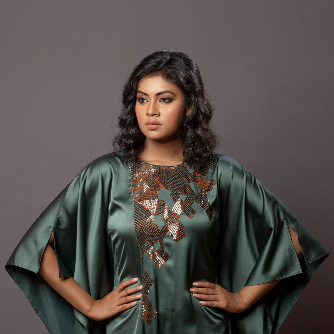 Stylish satin dress with sequence