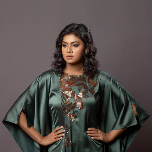 Stylish satin dress with sequence