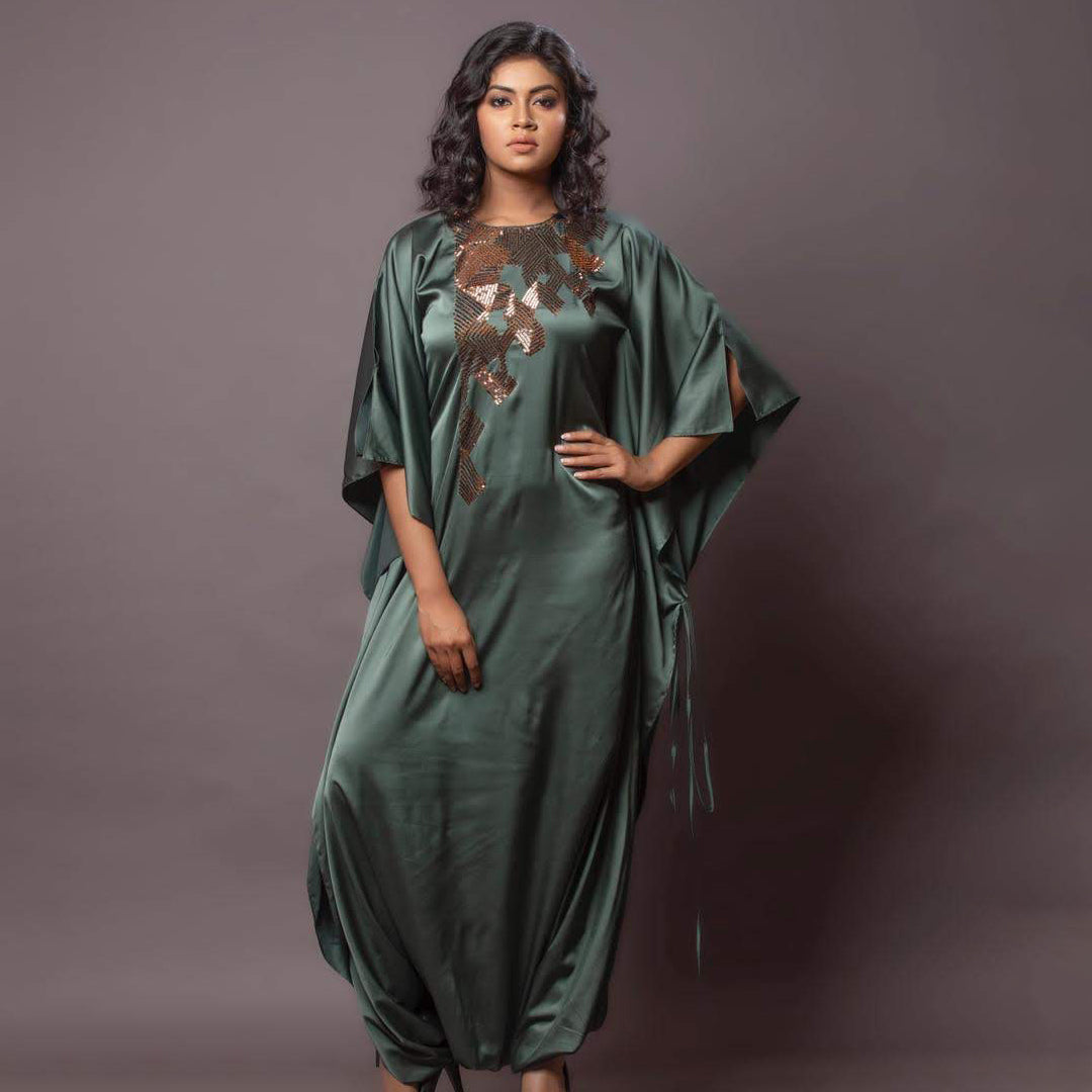 Stylish satin dress with sequence