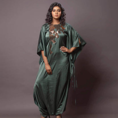 Stylish satin dress with sequence