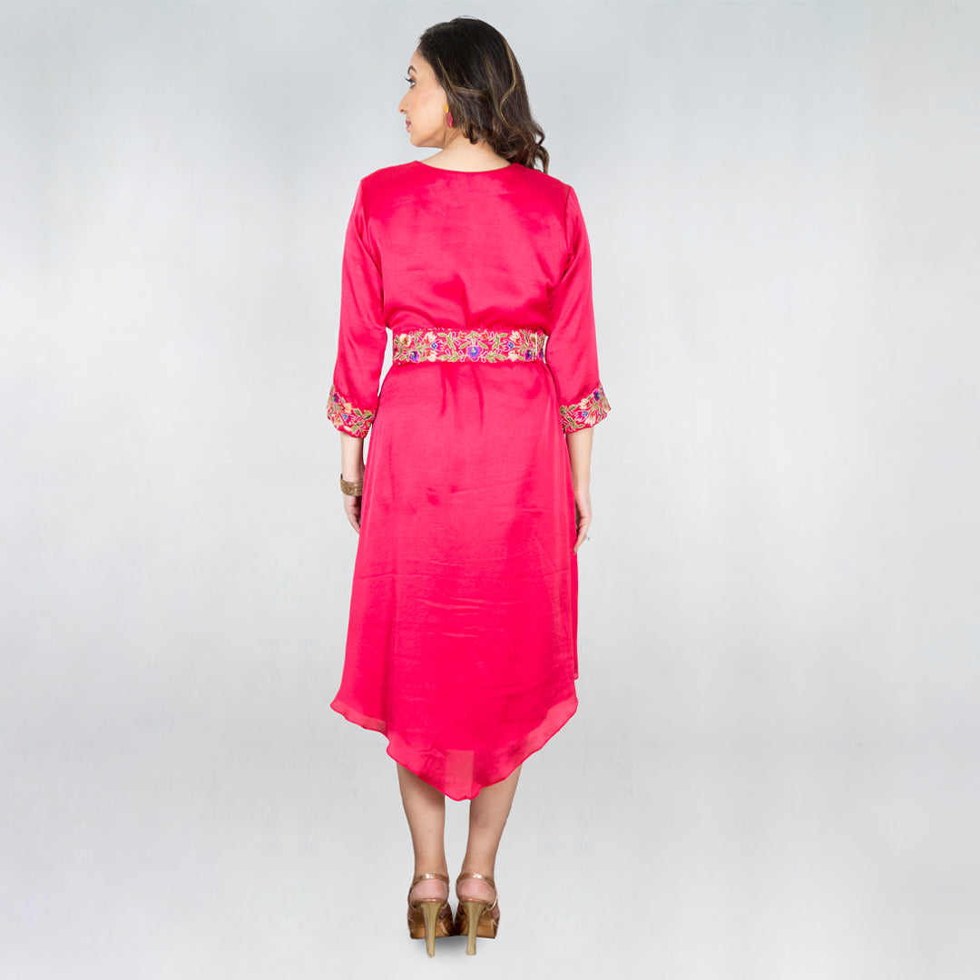 V cut dress with hand work belt