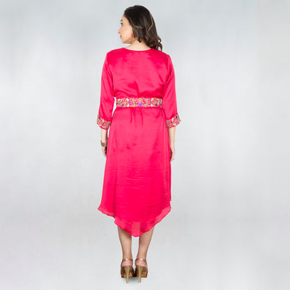 V cut dress with hand work belt