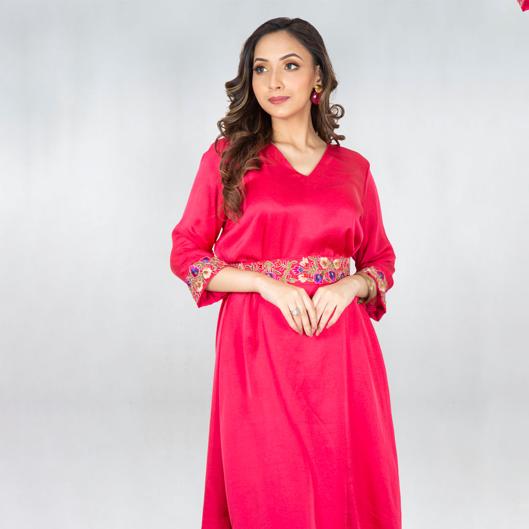 V cut dress with hand work belt