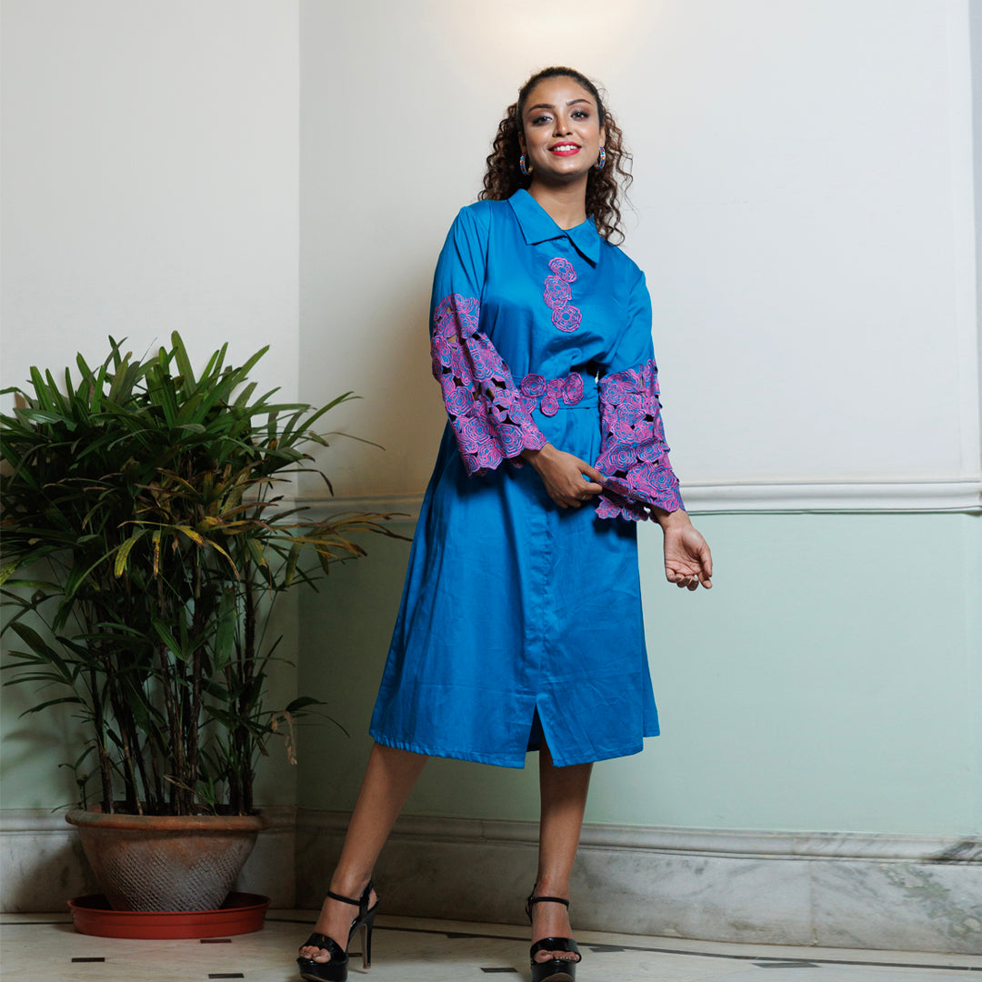 Cutwork sleeves elegant midi dress