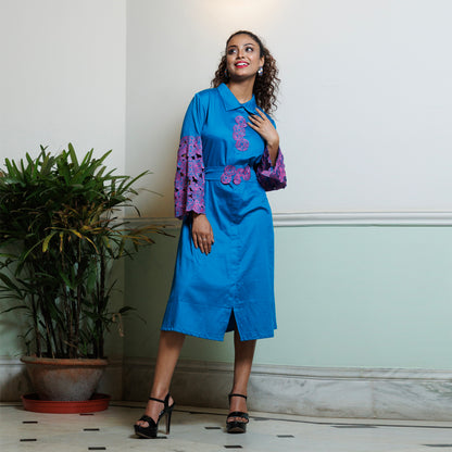 Cutwork sleeves elegant midi dress