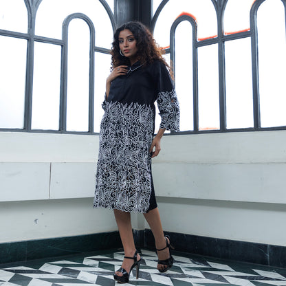 Black and white cutwork dress