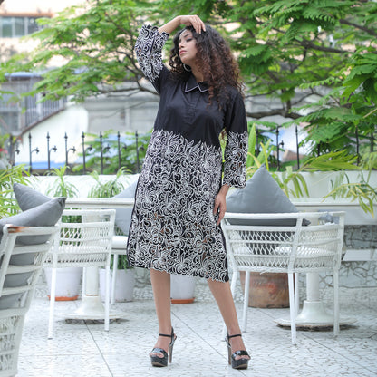 Black and white cutwork dress