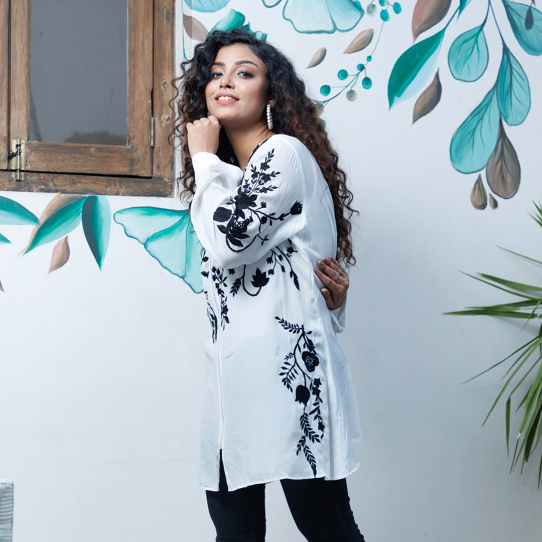 White crepe top with embroidery
