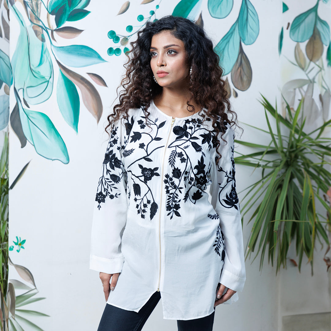 White crepe top with embroidery