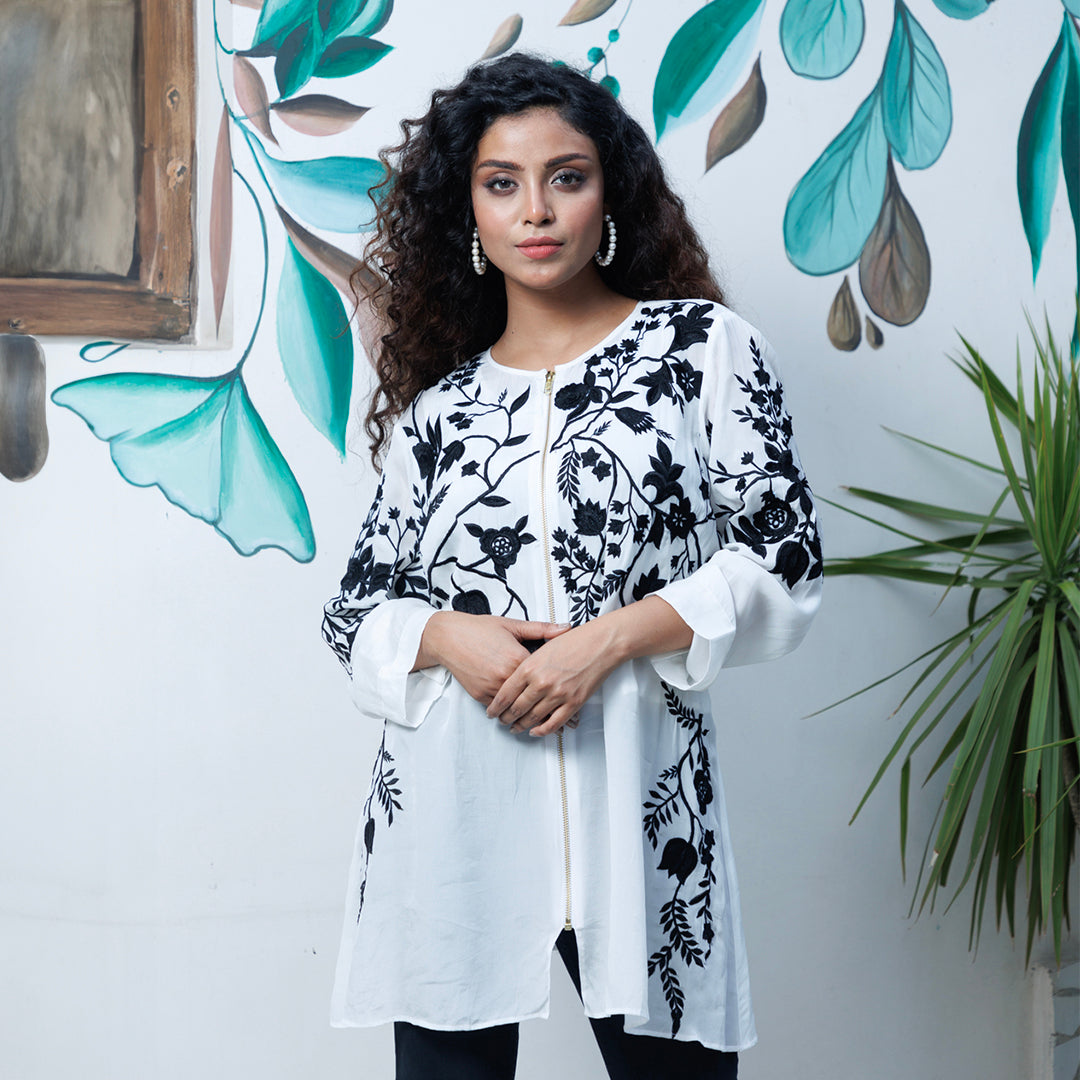 White crepe top with embroidery